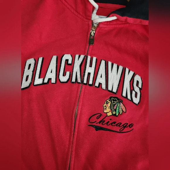 Chicago Blackhawks Old Time Hockey Newbury Coll Red Black Zip Hooded Jacket - Picture 4 of 6